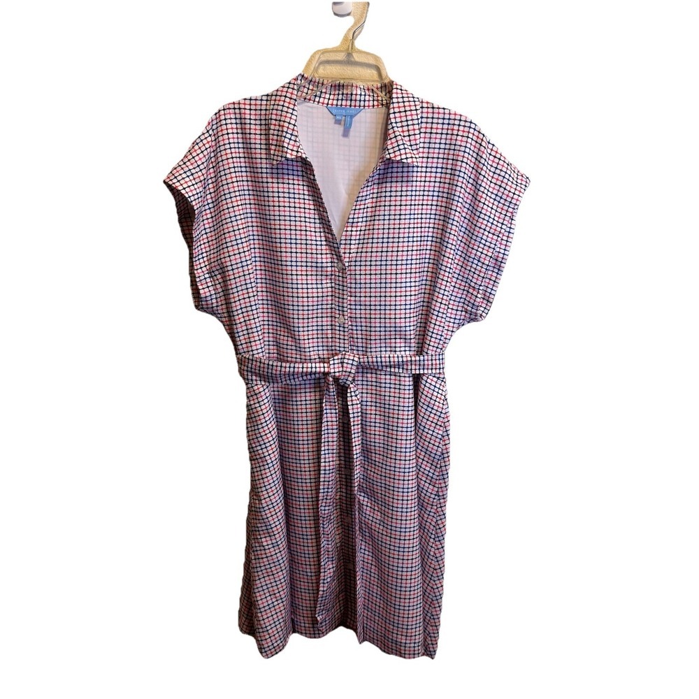 Draper James Trisha Shirtdress Woman XL Cotton Dress Red White Blue Lined Button - Picture 4 of 13